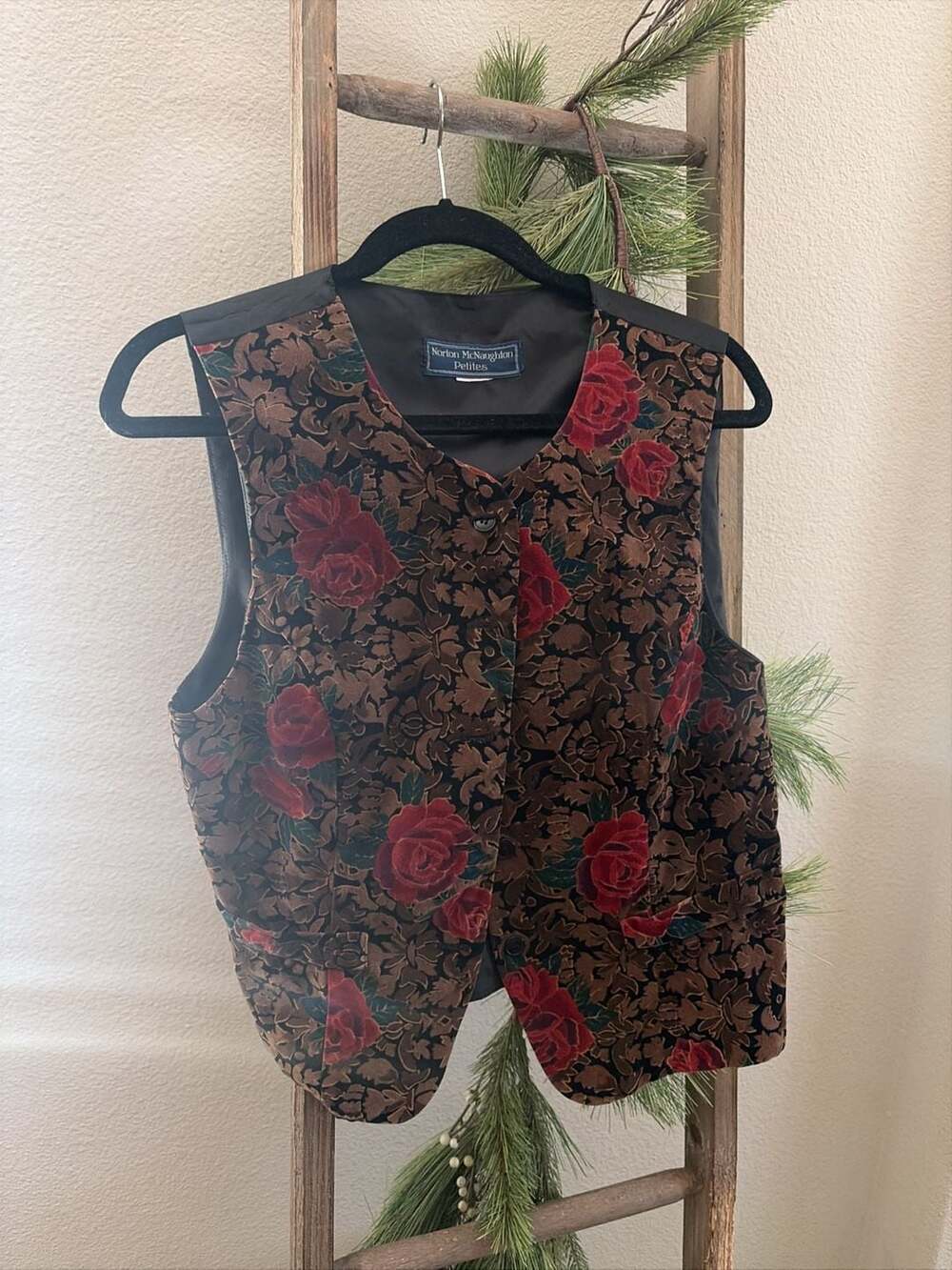 Norton McNaughton Petites Floral Rose Velvet Tapestry Vest